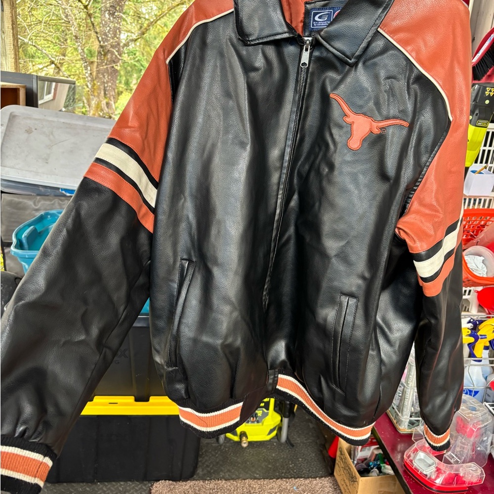 Men's Black and Orange Leather Jacket